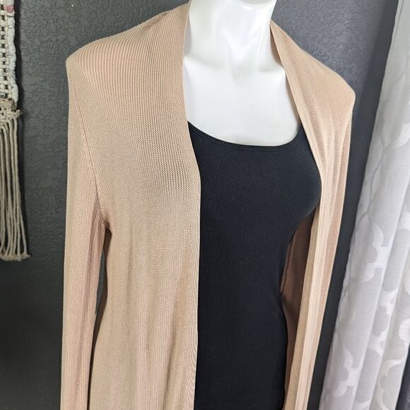EILEEN FISHER Women's Ribbed Knit Tencel Open Long Cardigan Sweater Tan S - Picture 4 of 10
